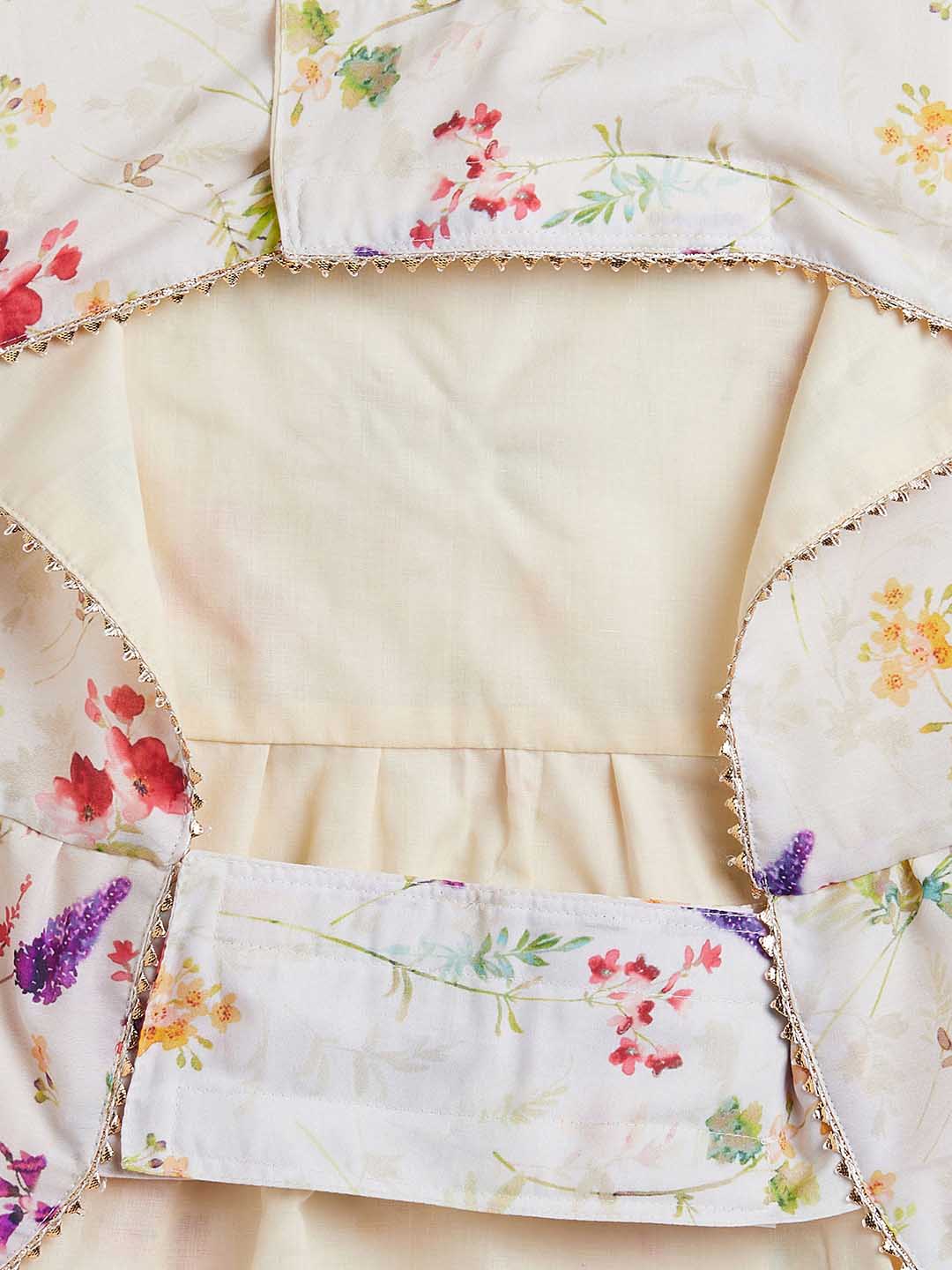 Dogs' Cream Floral Printed Cotton Blend Dress