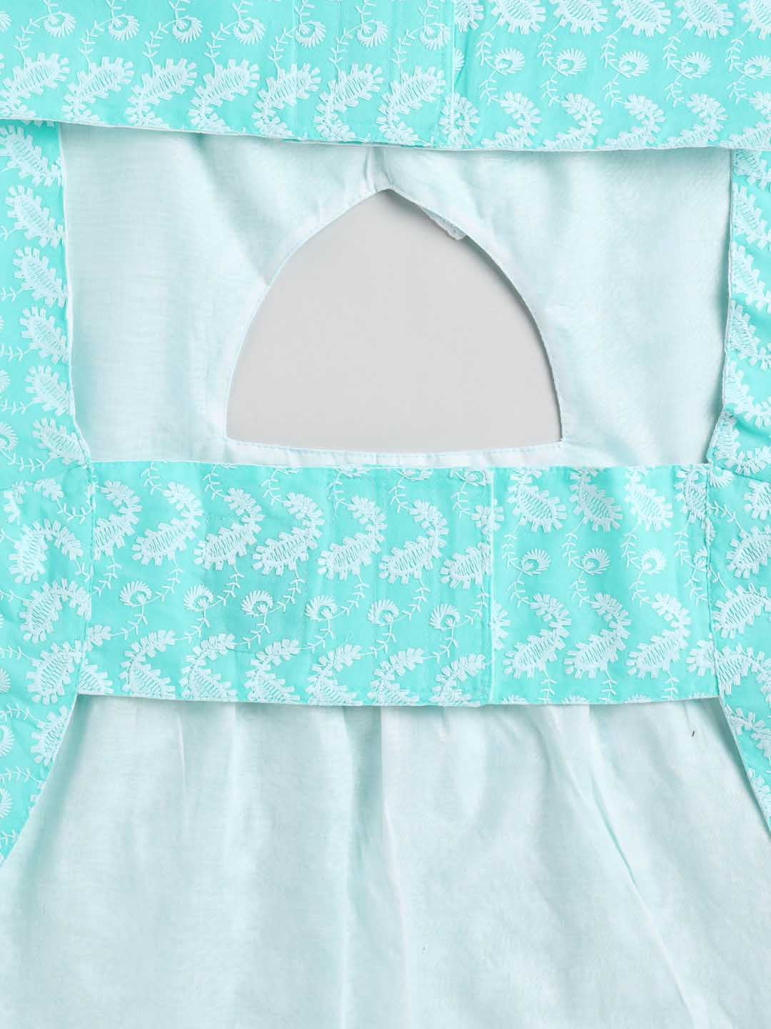 Dogs' Green Chikankari Flared Dress With Attached Bow