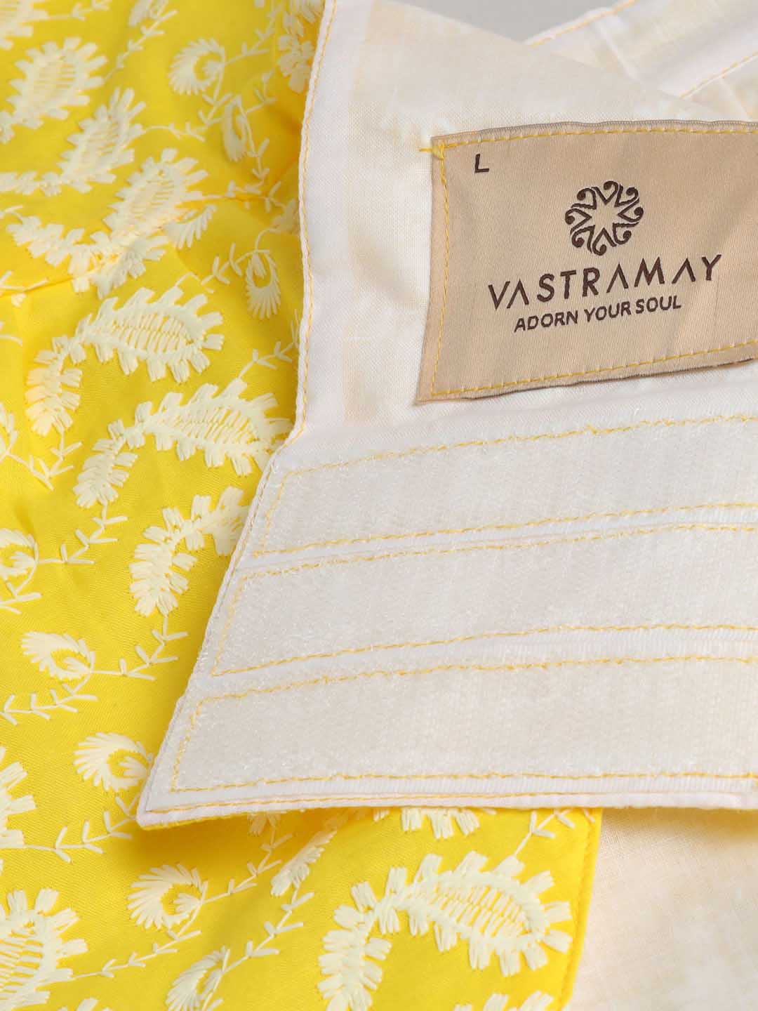 Dogs' Yellow Chikankari Flared Dress With Attached Bow
