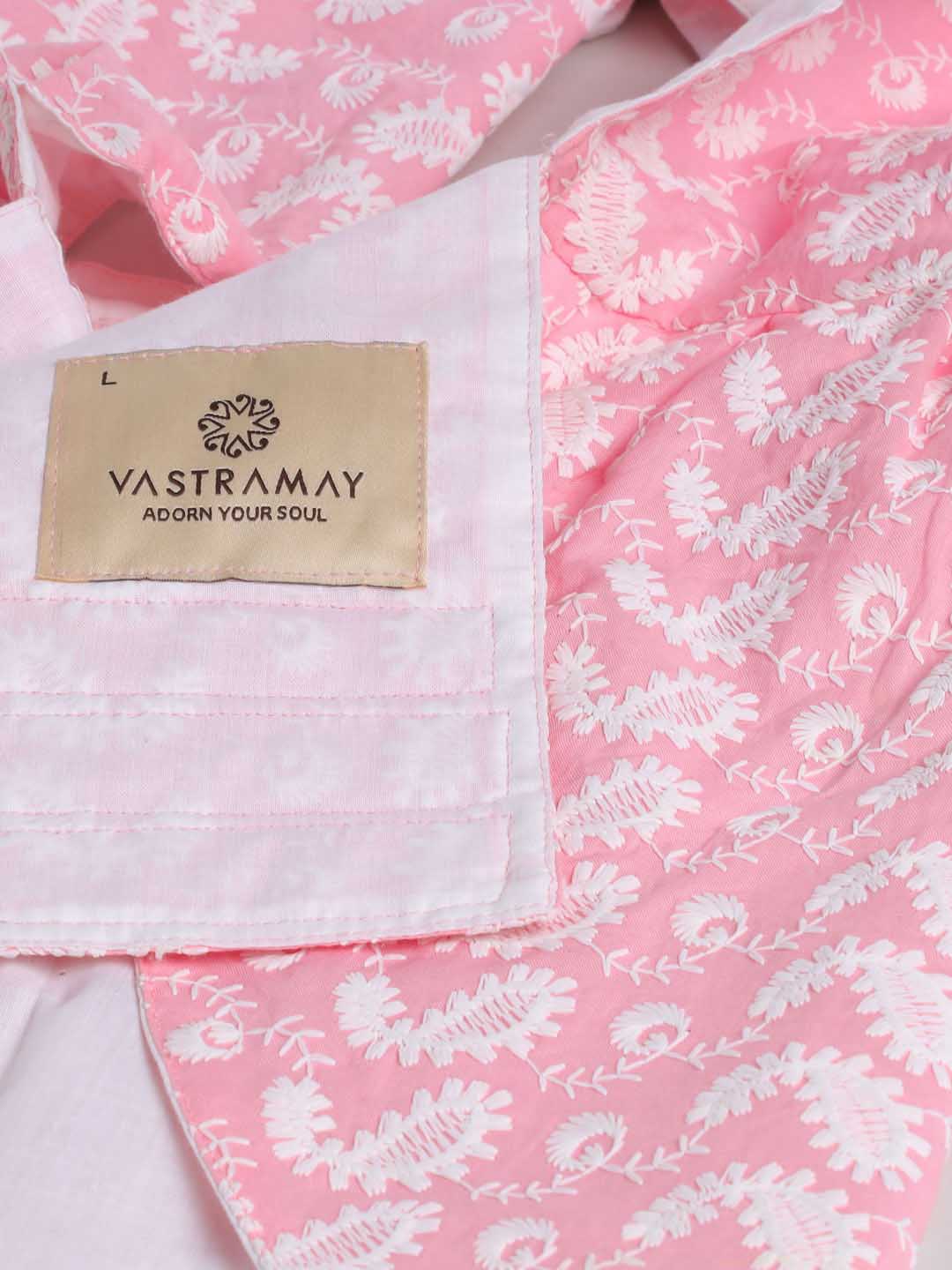 Dogs' Pink Chikankari Flared Dress With Attached Bow