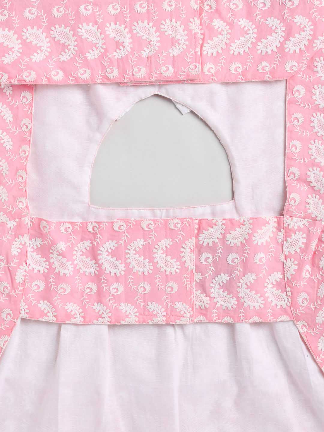 Dogs' Pink Chikankari Flared Dress With Attached Bow