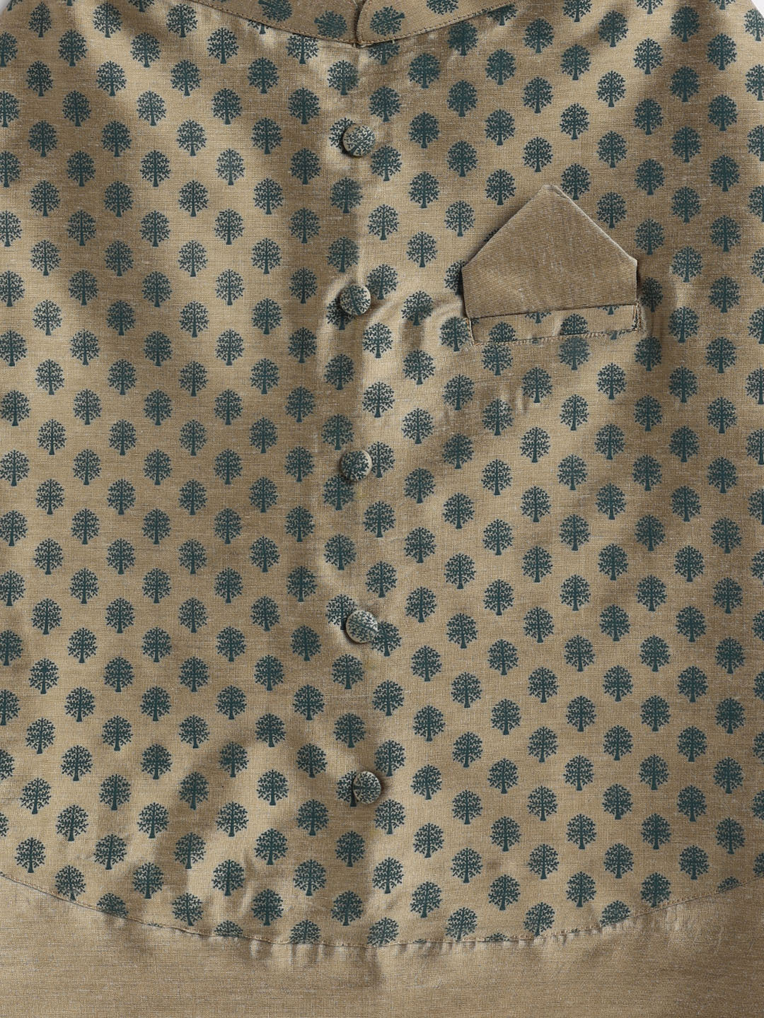 Dogs' Chiku Block Printed Cotton Blend Jacket With Attached Solid Kurta