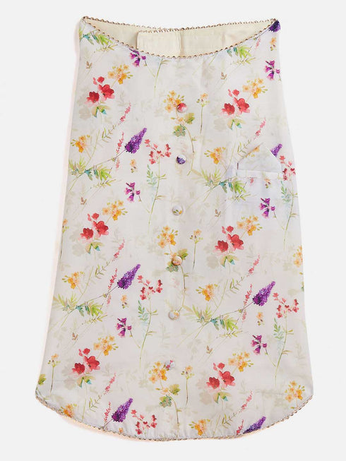Dogs' Cream Floral Printed Cotton Blend Ethnic Jacket