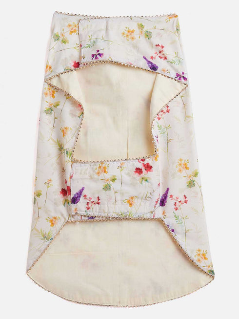 Dogs' Cream Floral Printed Cotton Blend Ethnic Jacket