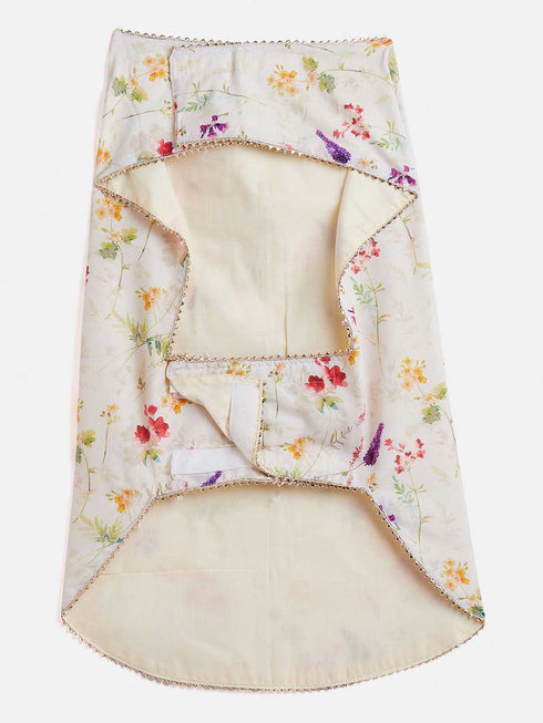 Dogs' Cream Floral Printed Cotton Blend Ethnic Jacket