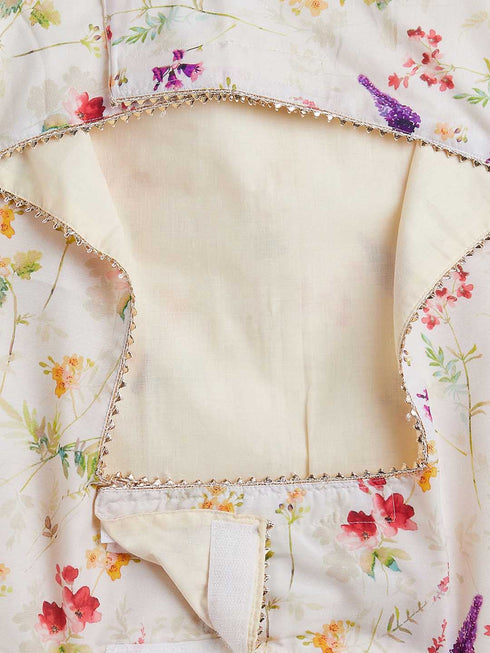 Dogs' Cream Floral Printed Cotton Blend Ethnic Jacket