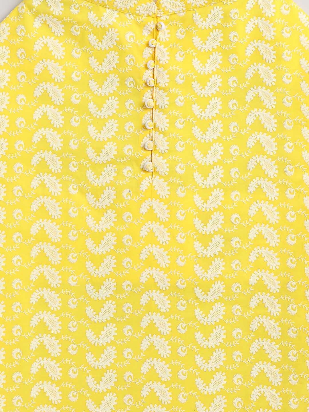 Dogs' Mustard Chikankari Pure Cotton Ethnic Kurta