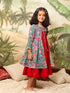 Girl's Red And Blue Anarkali Dress