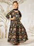 Girl's Black Floral Cotton Anarkali Pyjama Set With Dupatta