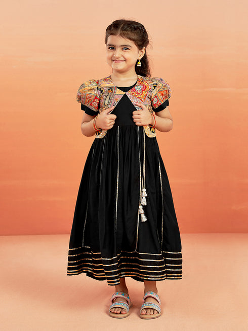 Girl's' Black Anarkali Set