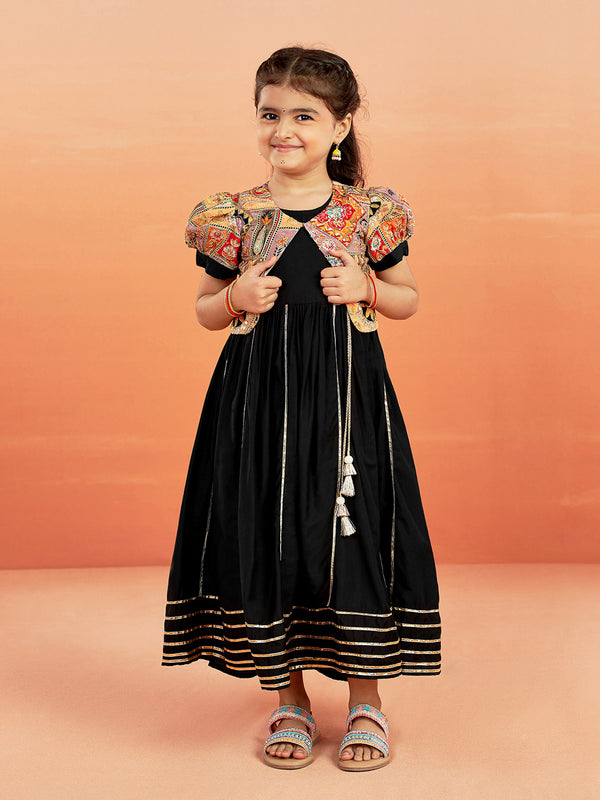 Girl's' Black Anarkali Set
