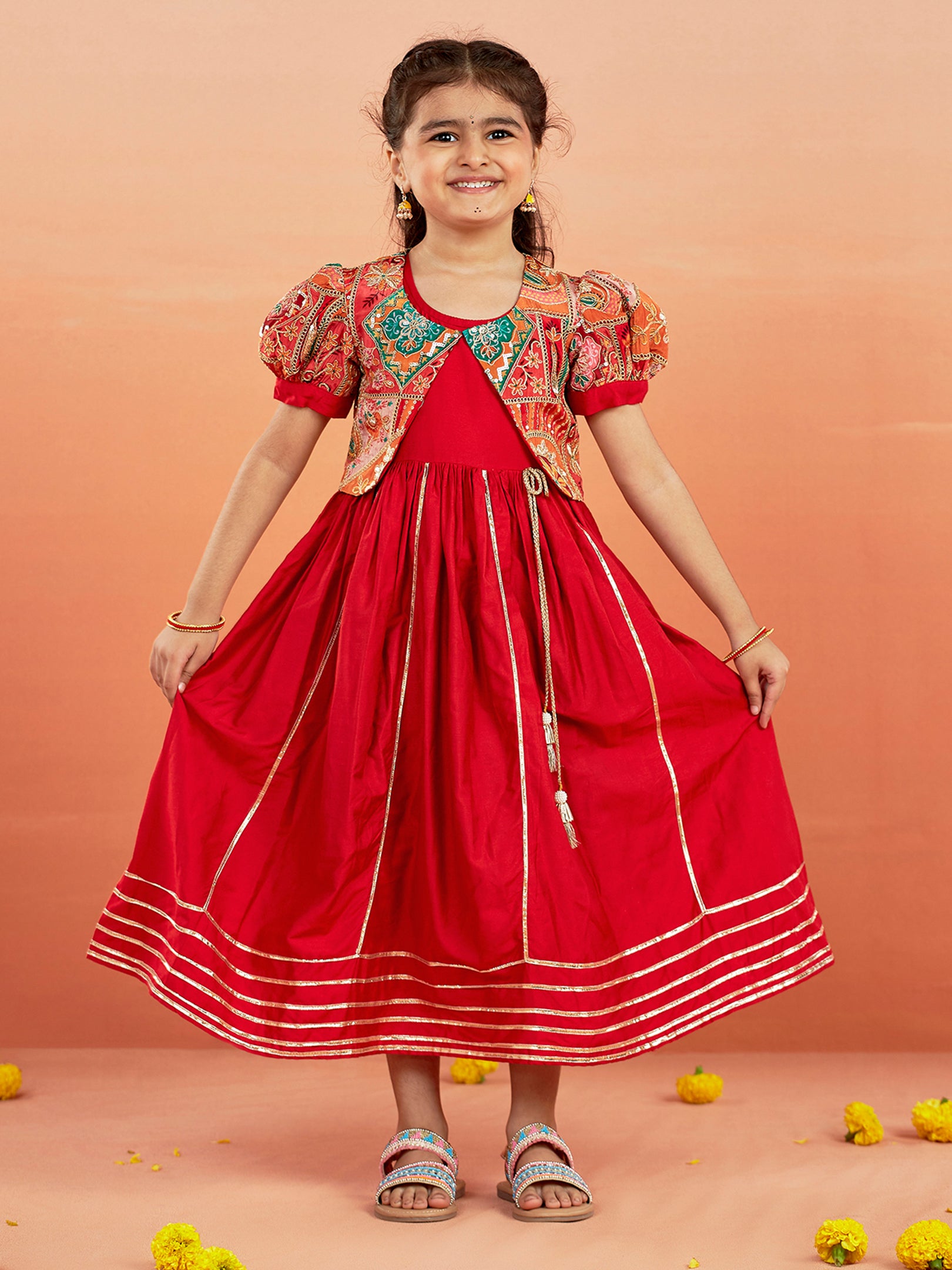 Girl's' Red Anarkali Set