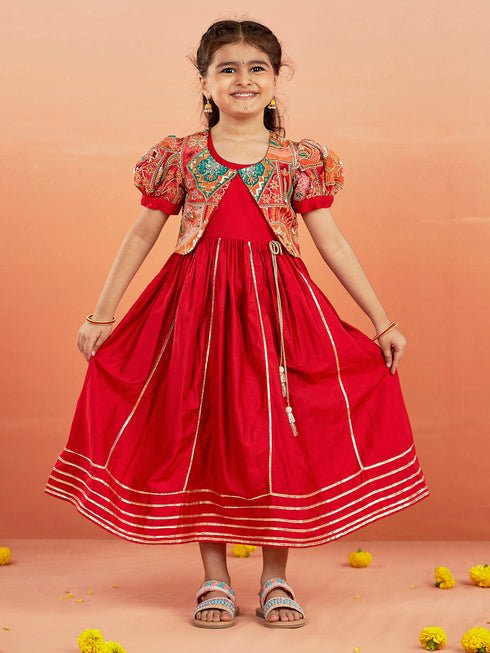 Girl's' Red Anarkali Set
