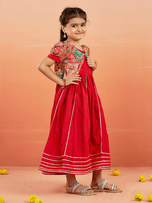 Girl's' Red Anarkali Set