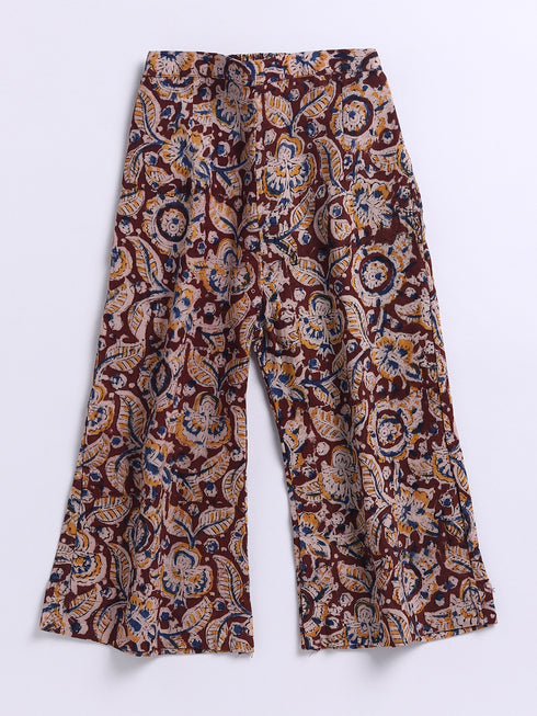 Girl's Red Cotton Clothing Set With Kalamkari Print