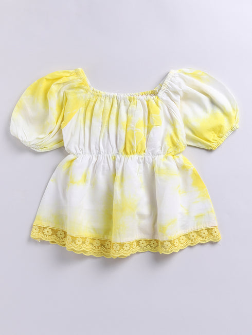 Girl's Yellow Cotton Cambric Clothing Set With Tie