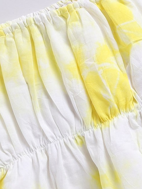 Girl's Yellow Cotton Cambric Clothing Set With Tie