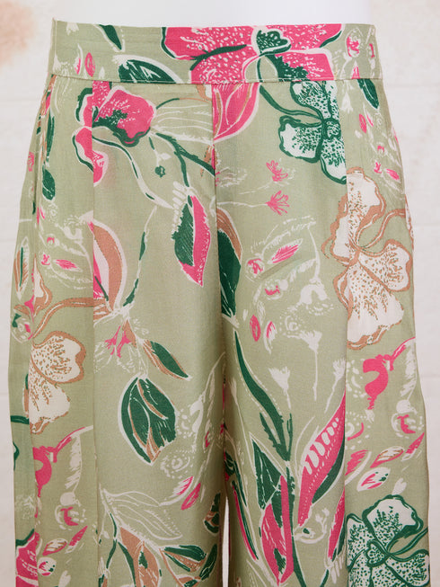 Vastramay Girls' Mint Green Cotton Kurta with Palazzo Set