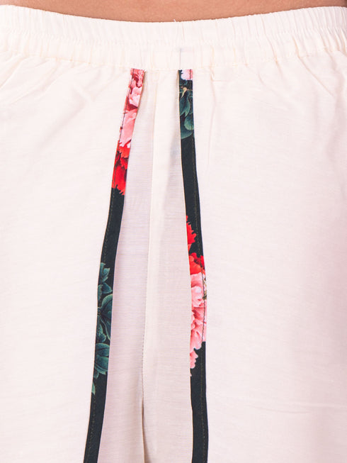 Girl's' Floral Printed Cotton Silk Kurta And Tulip Pant Set