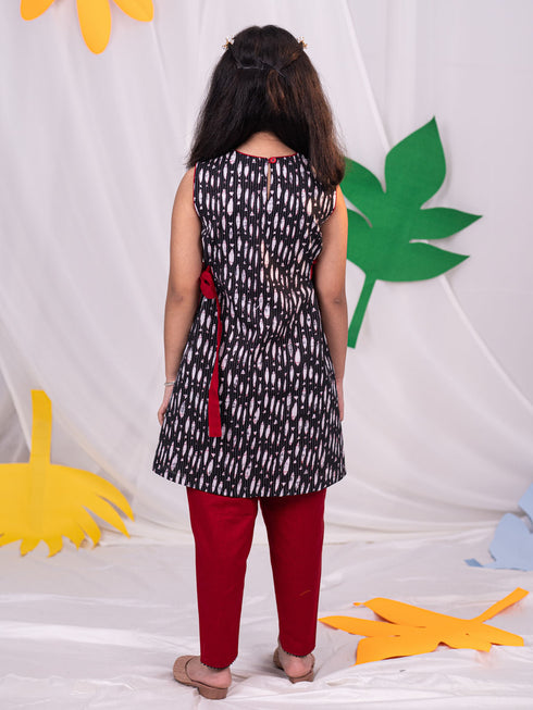 Girl's Black And Maroon Dhoti Kurta Set