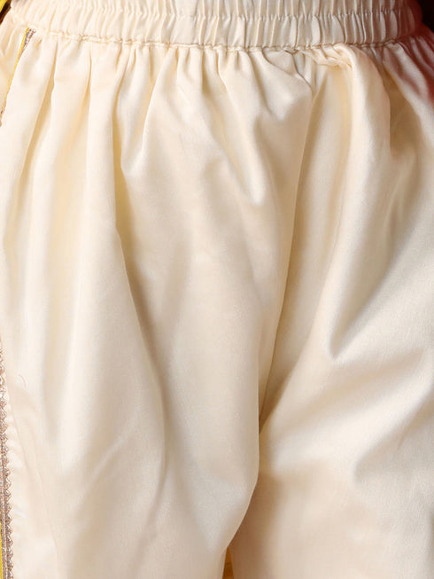 Girl's' Yellow And Cream Dhoti Kurta Set