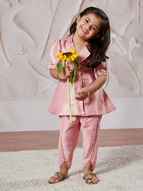Girl's' Pink Kurta And Dhoti Pant Set