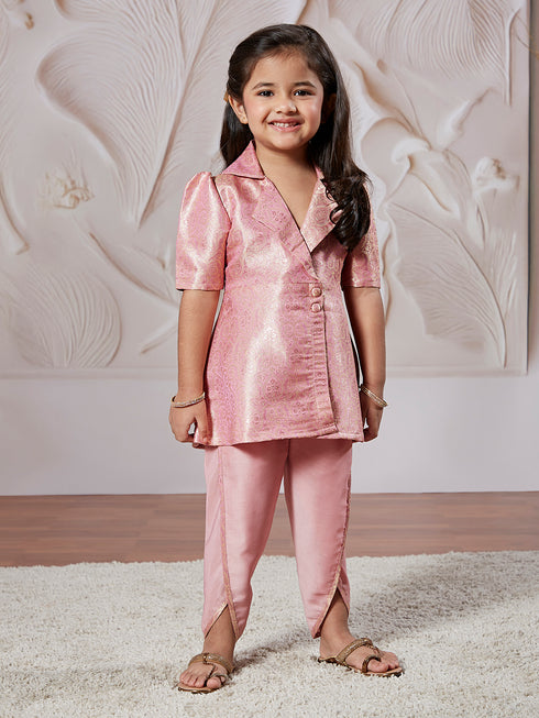Girl's' Pink Kurta And Dhoti Pant Set