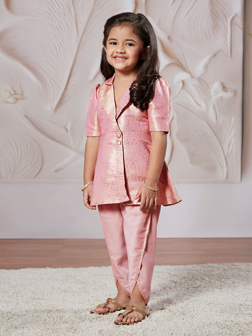 Girl's' Pink Kurta And Dhoti Pant Set