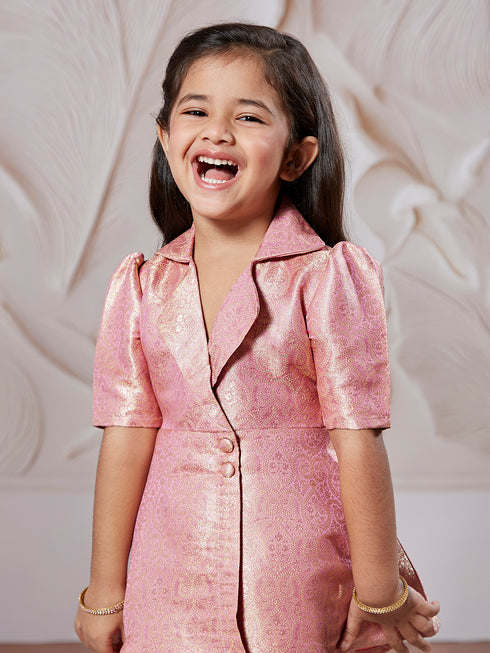 Girl's' Pink Kurta And Dhoti Pant Set