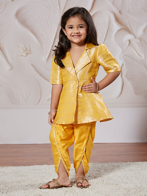 Girl's' Mustard Kurta And Dhoti Pant Set