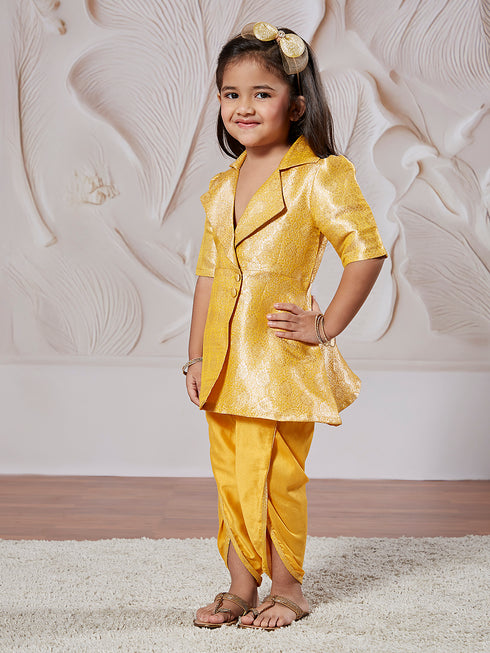 Girl's' Mustard Kurta And Dhoti Pant Set