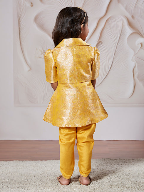 Girl's' Mustard Kurta And Dhoti Pant Set