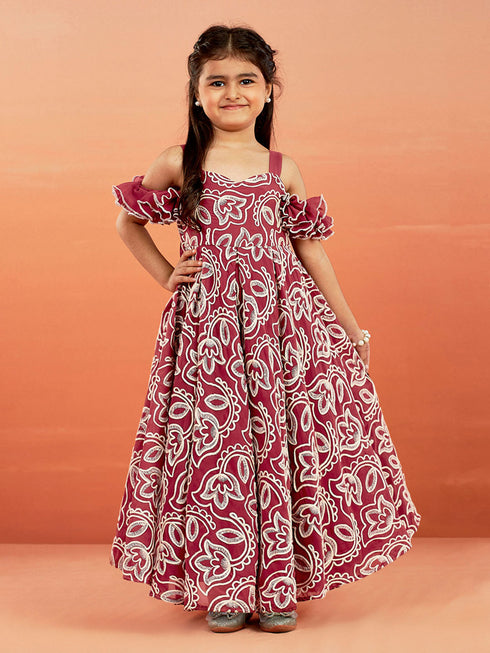 Girl's' Georgette Floral Embroidered Gown