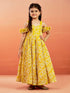 Girl's' Mustard Georgette Floral Embroidered Gown