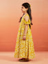 Girl's' Mustard Georgette Floral Embroidered Gown