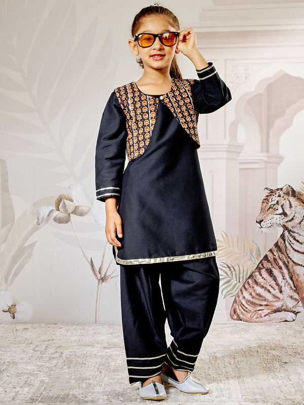 Girl's Black Viscose Kurta Patiala Set