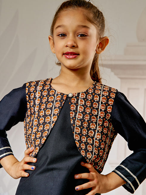 Girl's Black Viscose Kurta Patiala Set