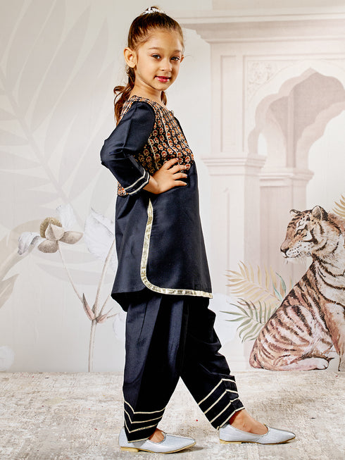Girl's Black Viscose Kurta Patiala Set