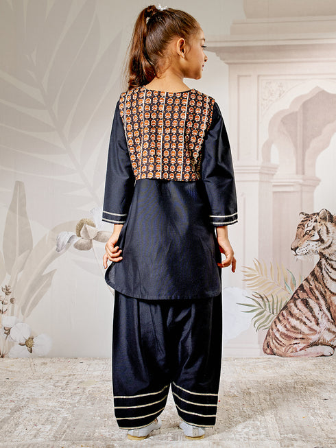 Girl's Black Viscose Kurta Patiala Set