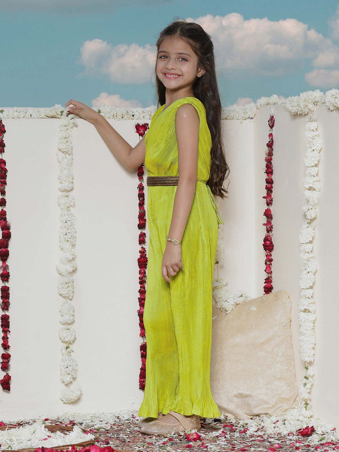 Girl's' Green Pleated Jump Suit