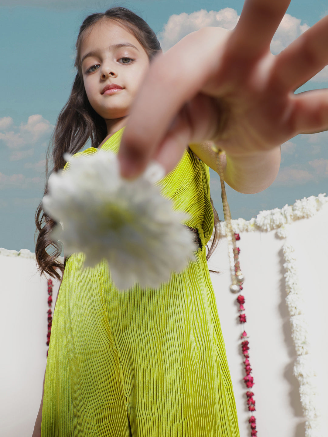 Girl's' Green Pleated Jump Suit