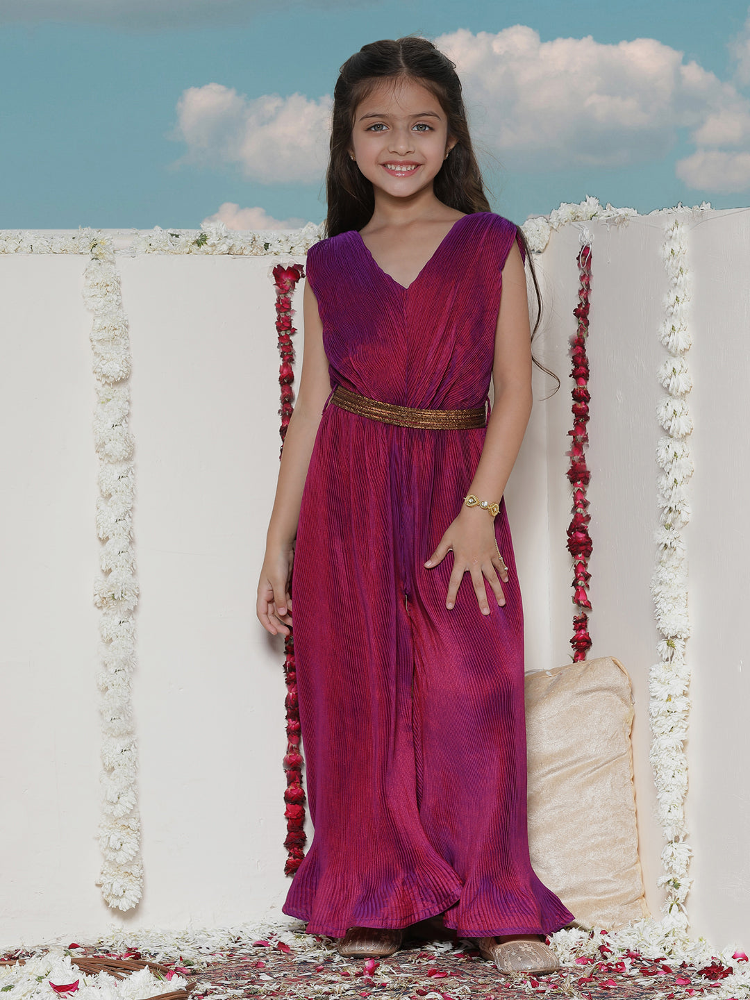 Girl's' Purple Pleated Jump Suit