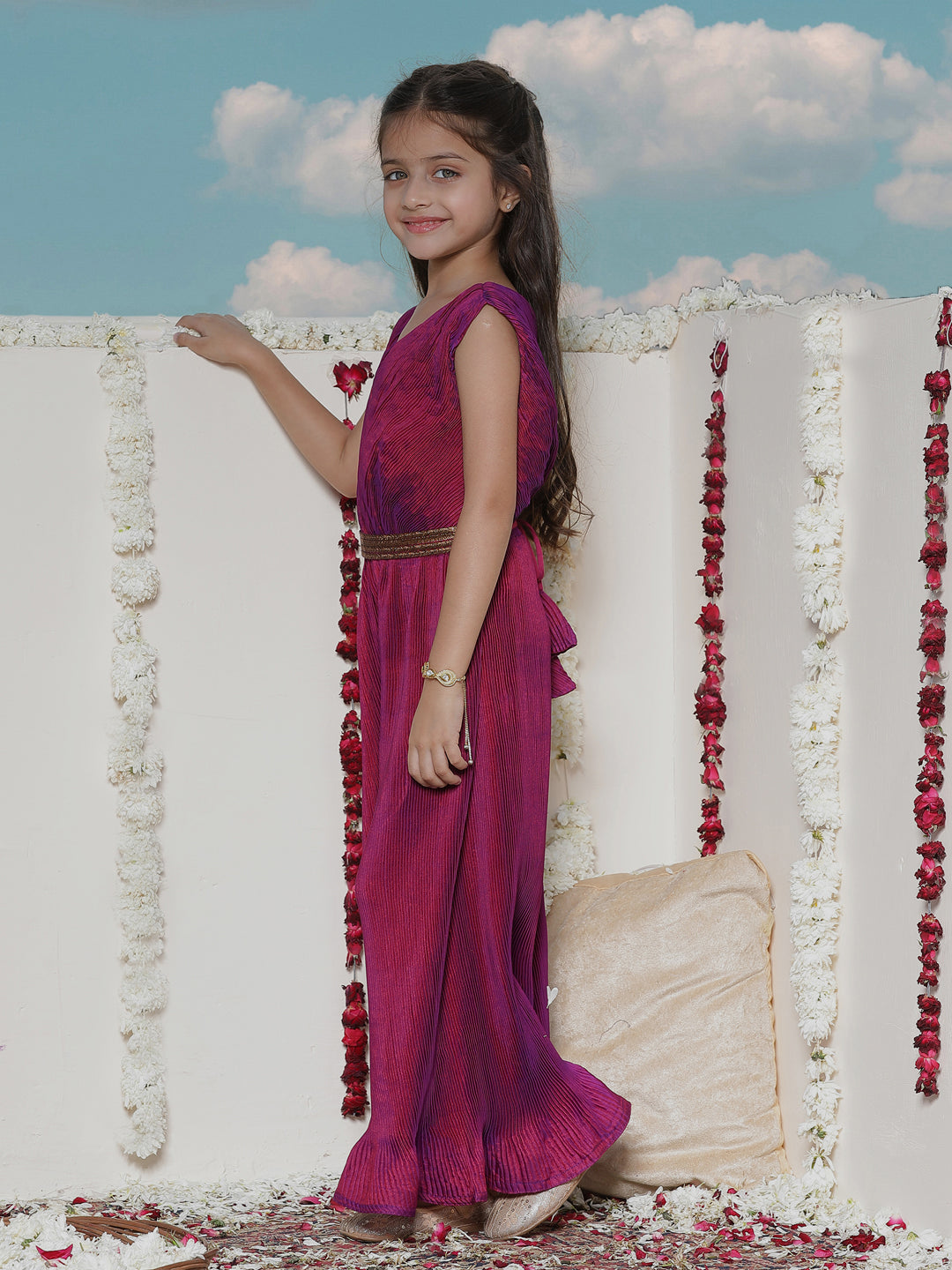 Girl's' Purple Pleated Jump Suit