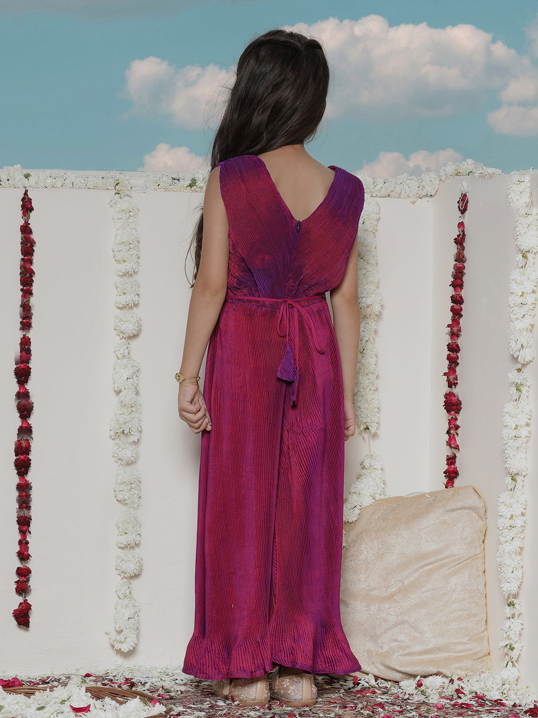 Girl's' Purple Pleated Jump Suit