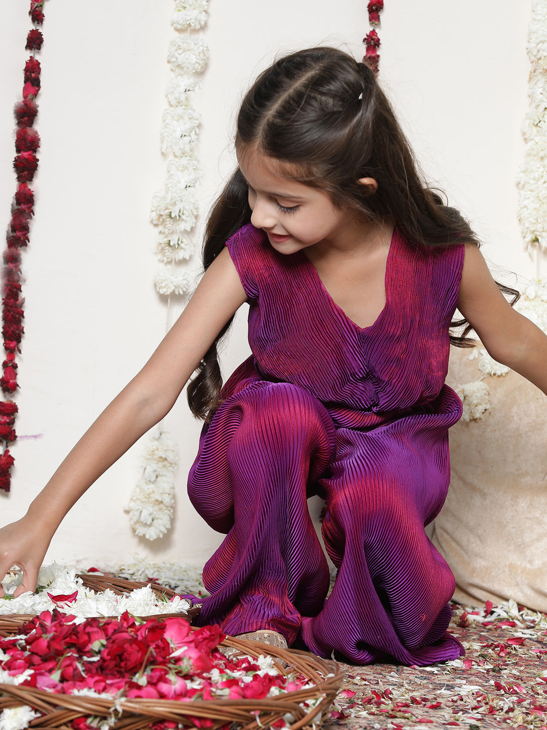 Girl's' Purple Pleated Jump Suit