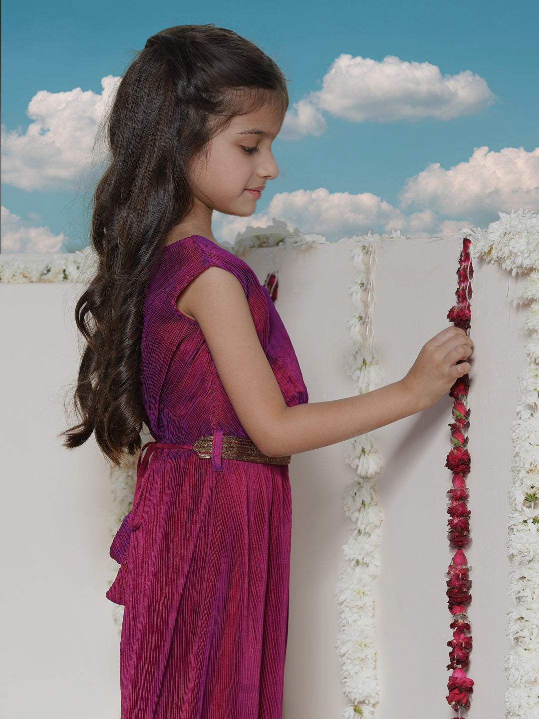 Girl's' Purple Pleated Jump Suit