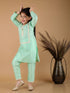 Girl's' Mint Green Viscose Kurta Pant Set