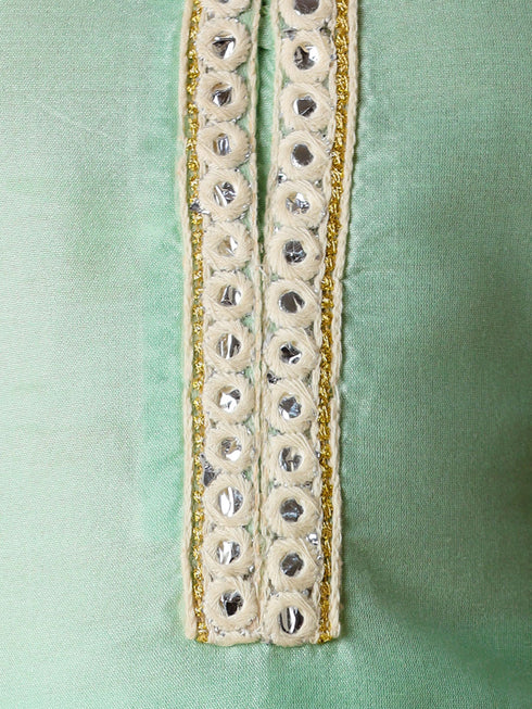 Girl's' Mint Green Viscose Kurta Pant Set