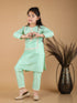 Girl's' Mint Green Viscose Kurta Pant Set