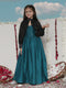 Girl's' Green Sequinced Long Dress With Detachable Cuff Sleeves
